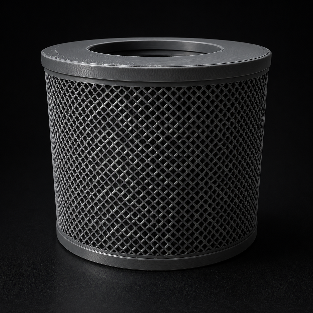 3D printed cylindrical filter basket with diamond mesh structure
