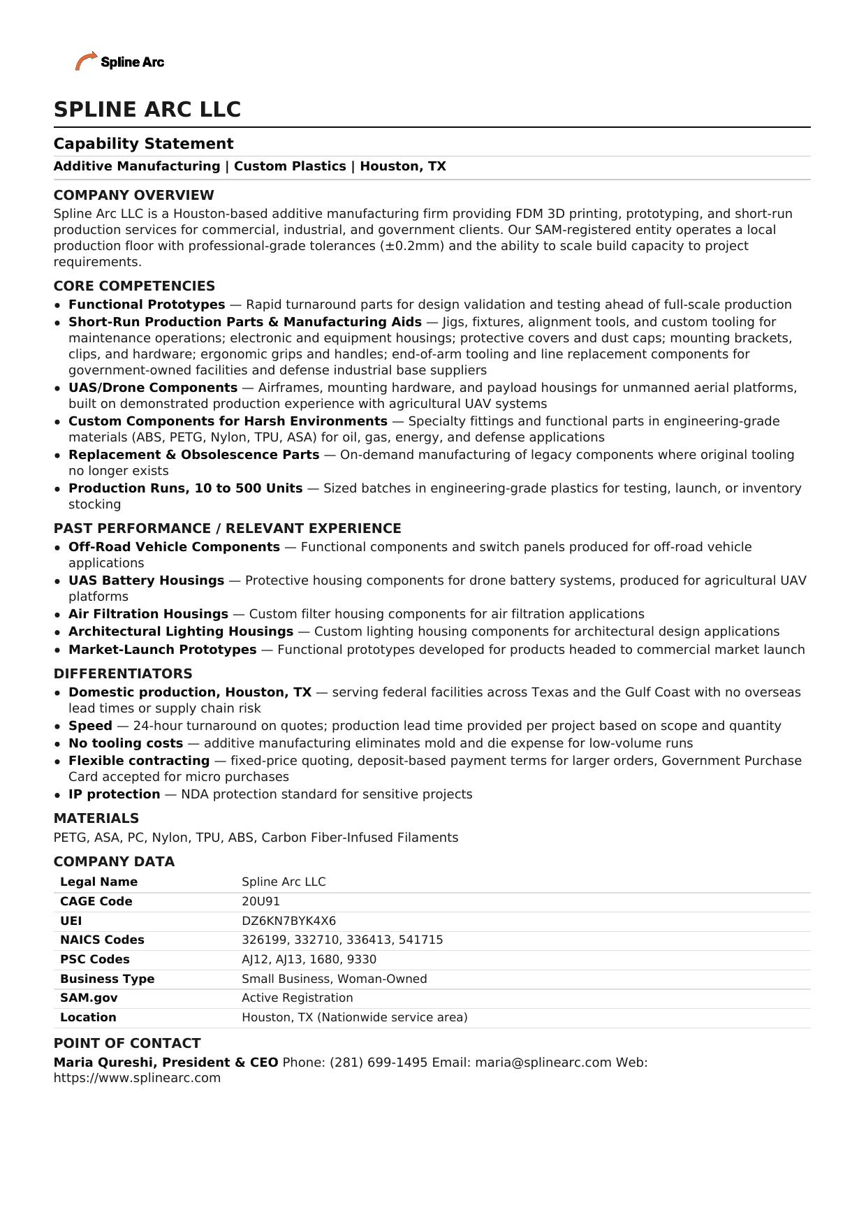 Spline Arc Capability Statement, page 1