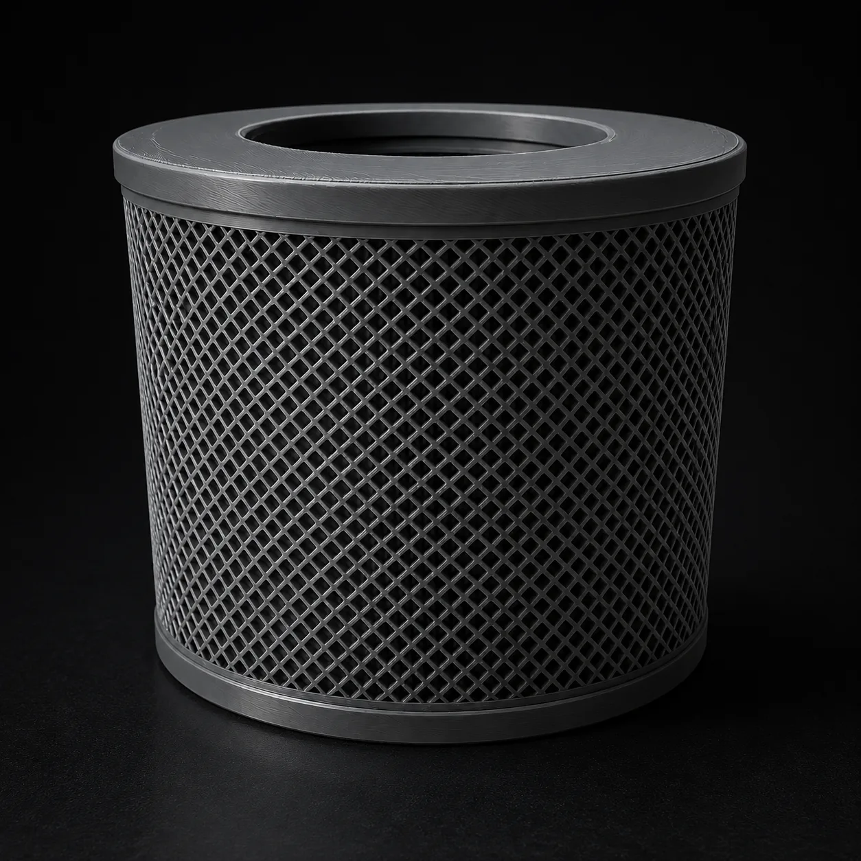 3D printed cylindrical filter basket with diamond mesh structure